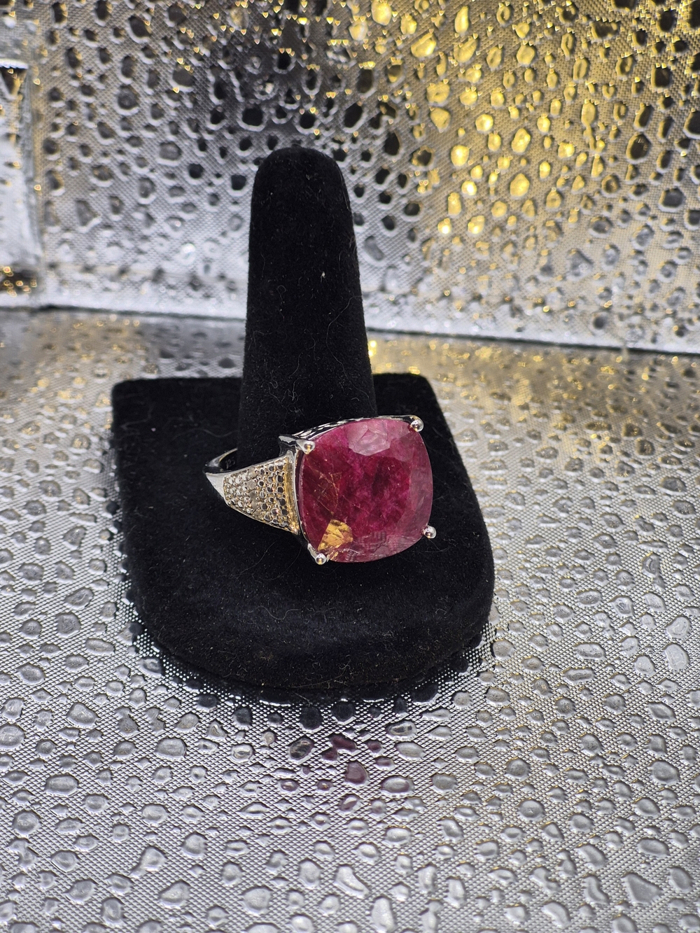 Big Genuine Cushion Cut Ruby With White Topaz Accents